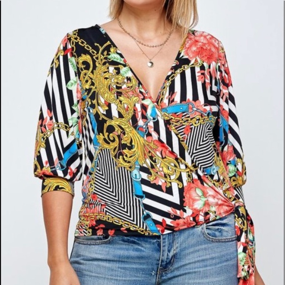 Plus size flower stripe shirt